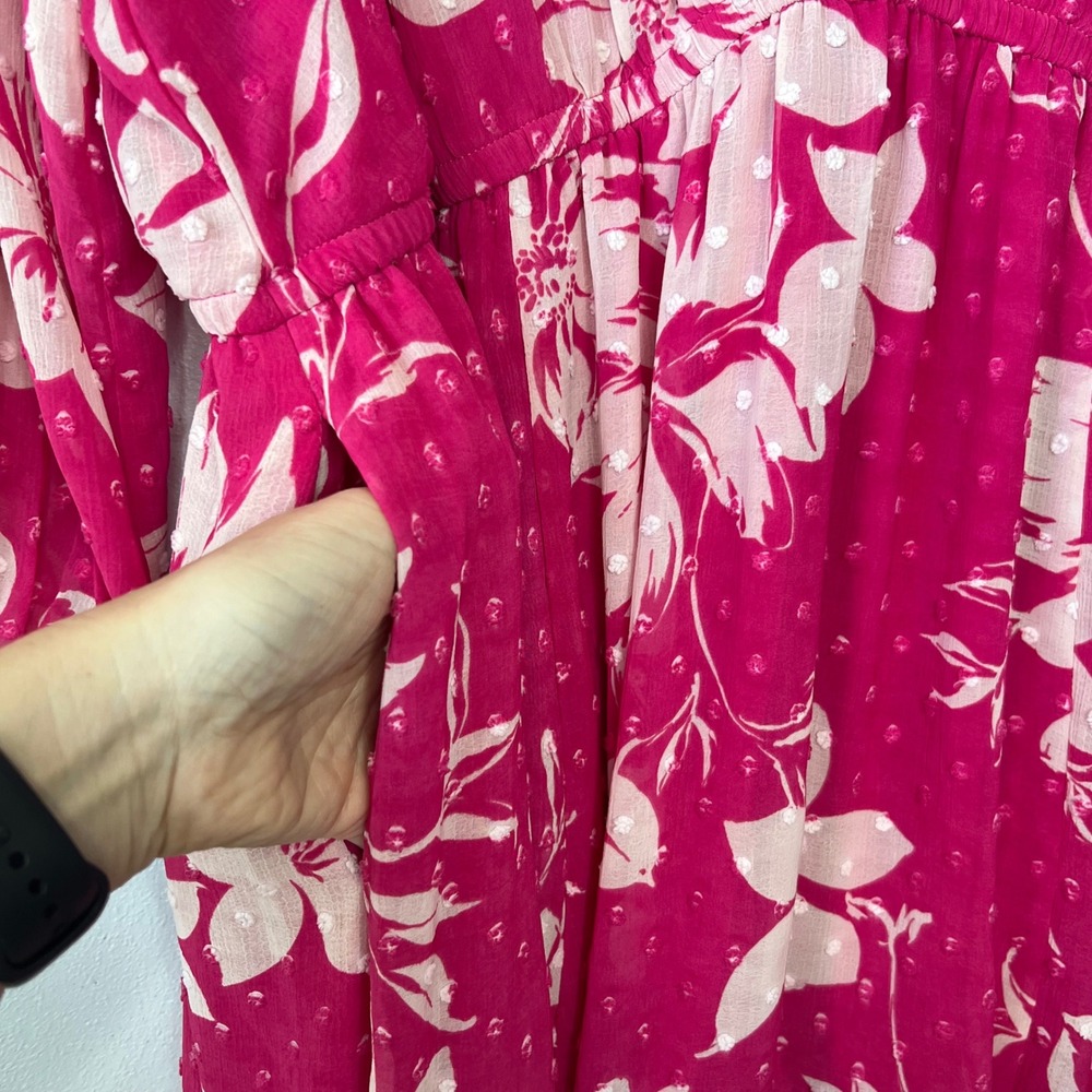 NEW Torrid 2X Mini Clip Dot Voluminous Babydoll Dress Emma Floral Pink Tropical - Picture 12 of 15